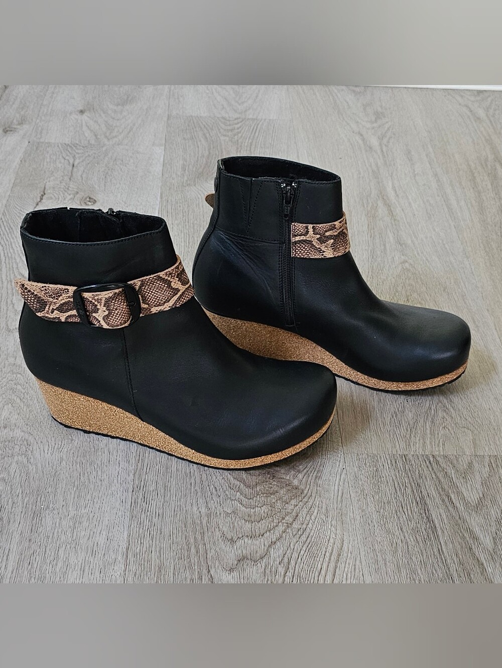 Birkenstock Papillio Elli Black Leather Snake Wedge Boots Size 41